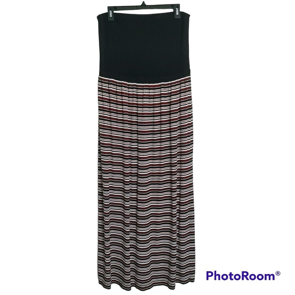 Loft Horizontal Strip Black Burgundy Sleeveless Maxidress Women's Size Large